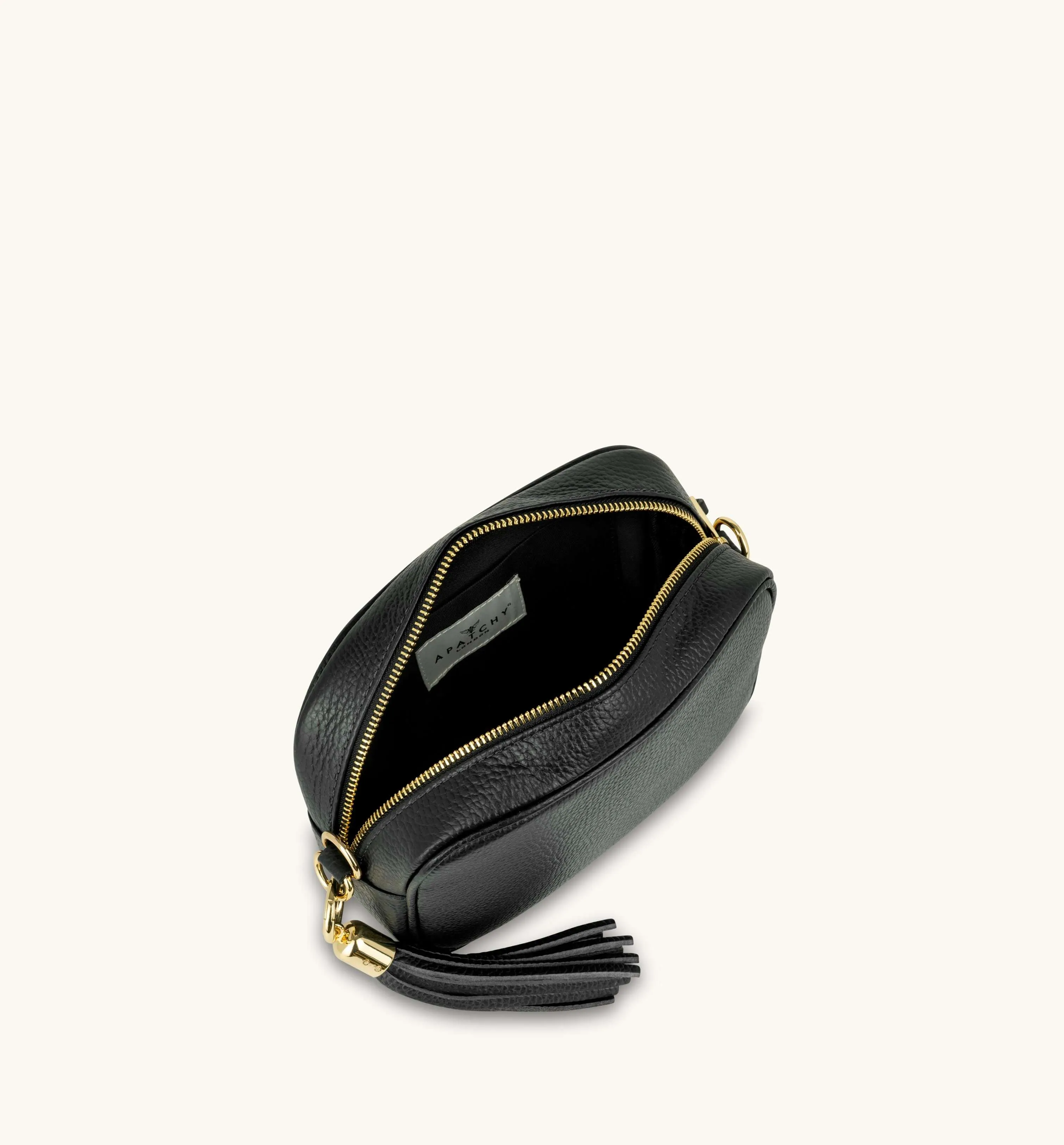 The Tassel Black Leather Crossbody Bag With Black & Red Aztec Strap