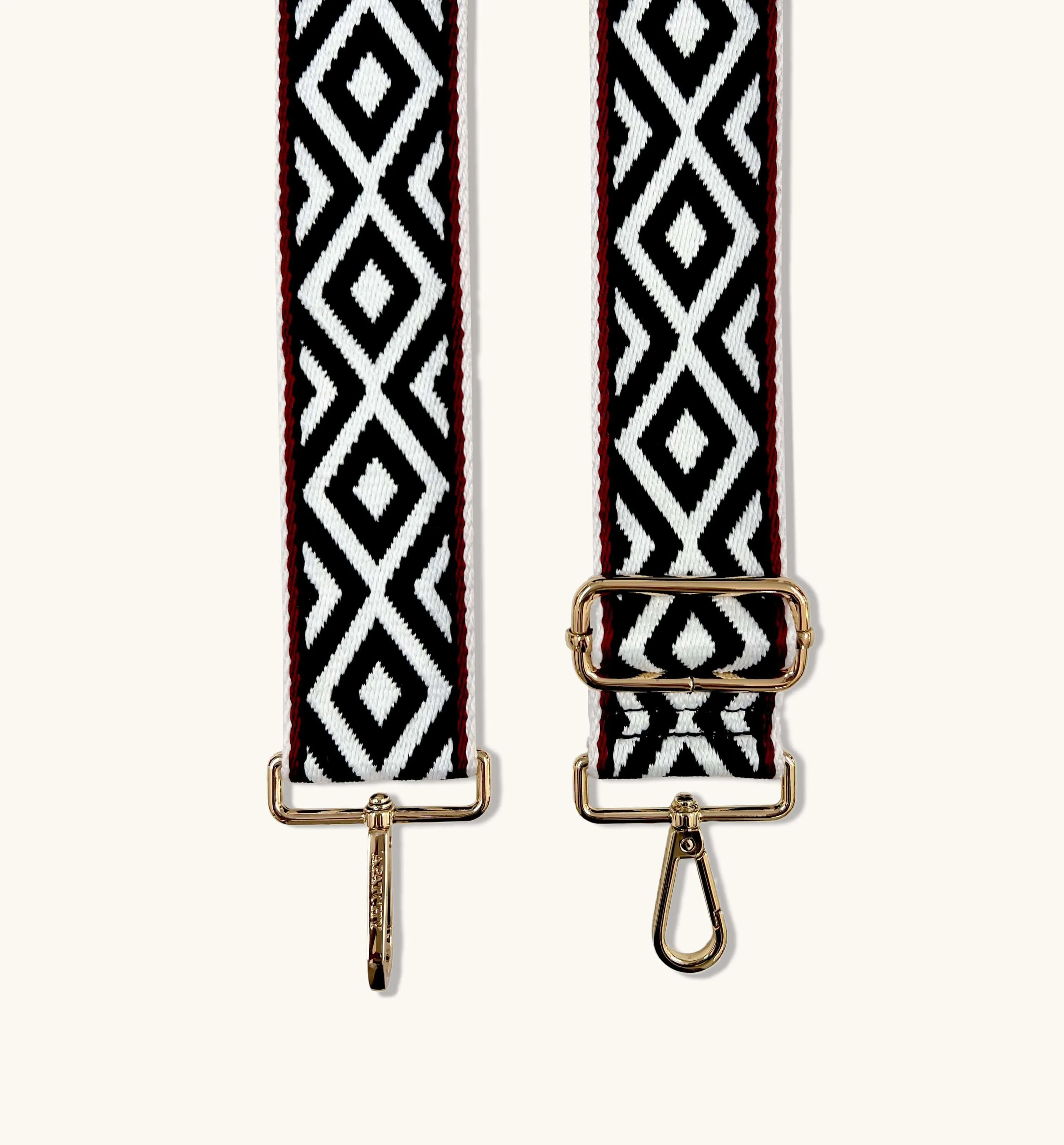 The Tassel Black Leather Crossbody Bag With Black & Red Aztec Strap