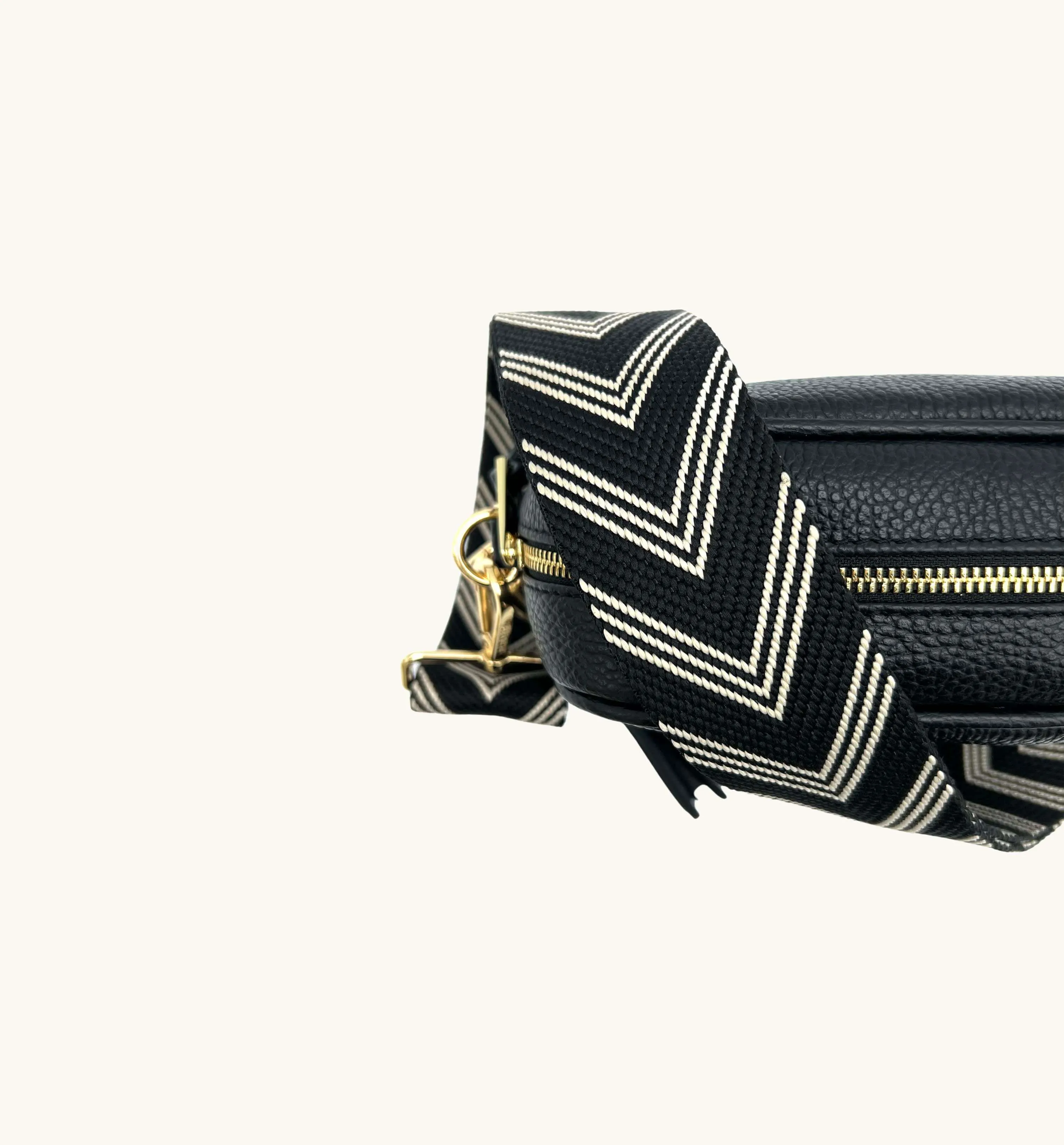 The Tassel Black Leather Crossbody Bag With Black & Stone Arrow Strap