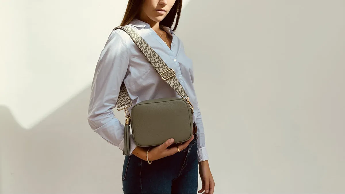 The Tassel Pistachio Leather Crossbody Bag With Pistachio Cross-Stitch Strap
