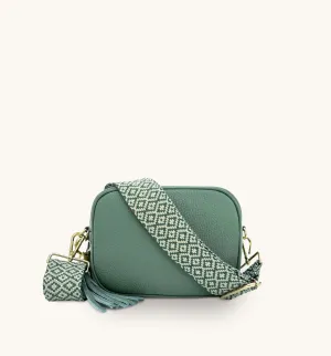 The Tassel Pistachio Leather Crossbody Bag With Pistachio Cross-Stitch Strap