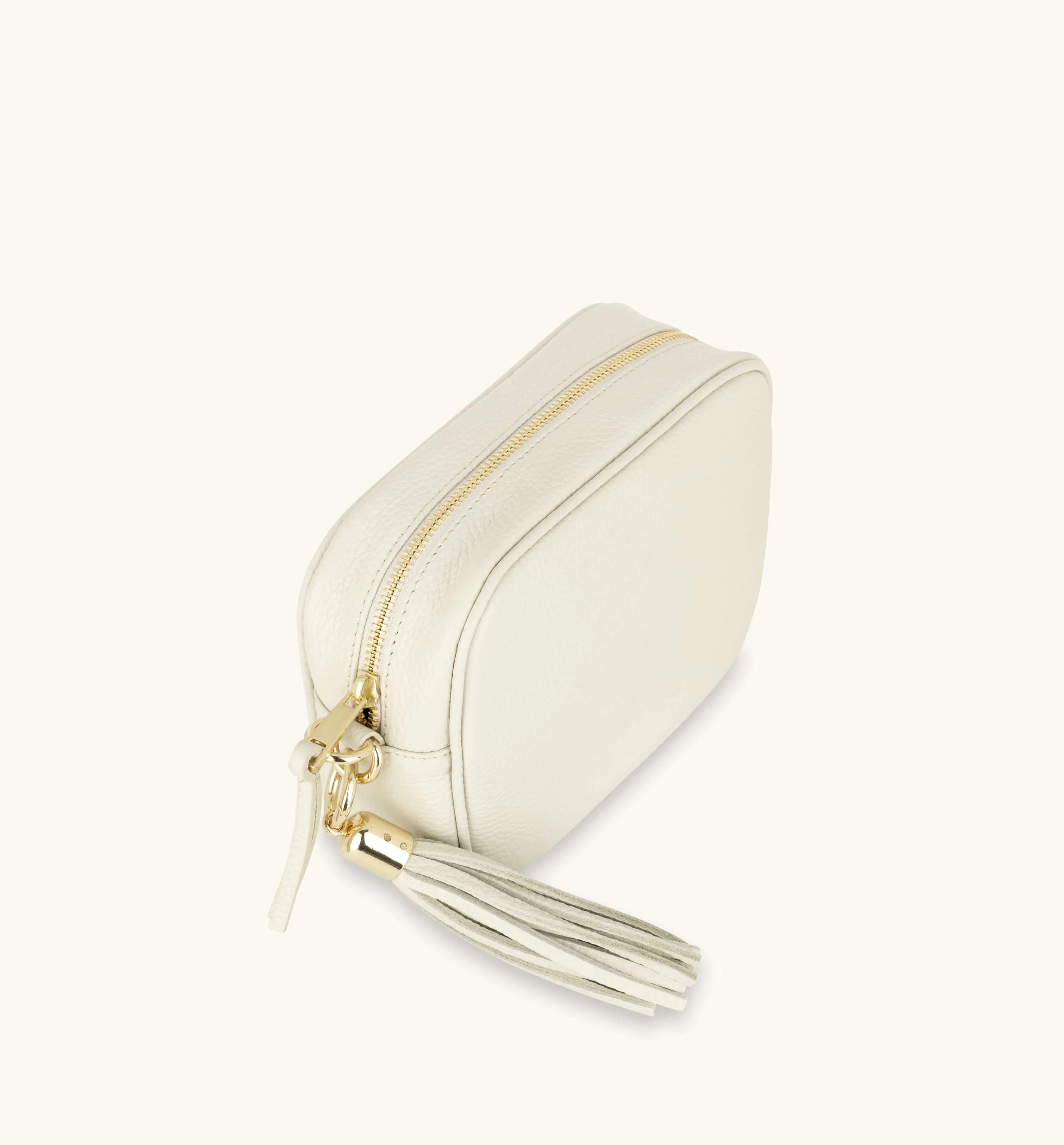 The Tassel Stone Leather Crossbody Bag With Cappuccino Dots Strap