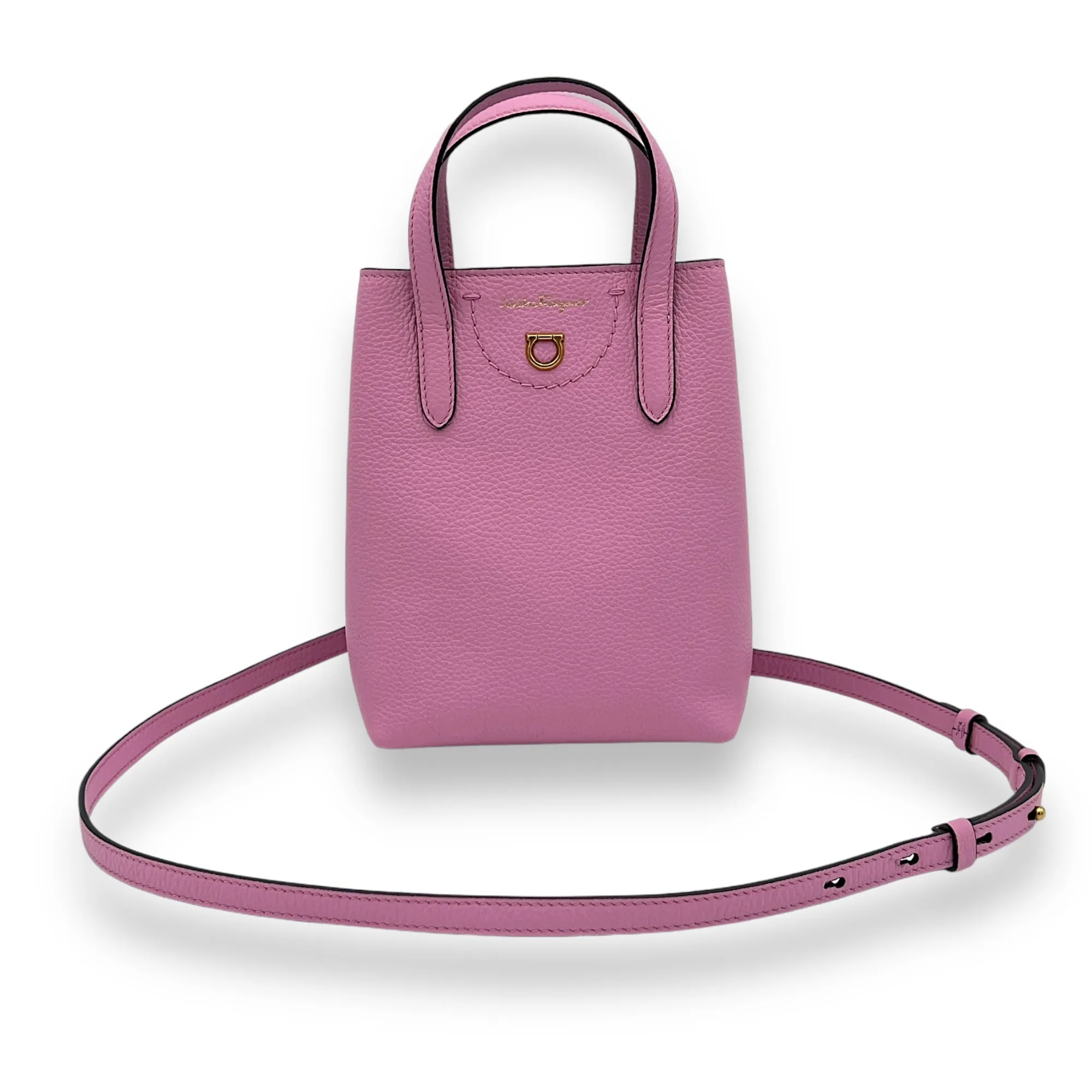 Top Handle Bag Mini Pink in Calfskin, Gold hardware