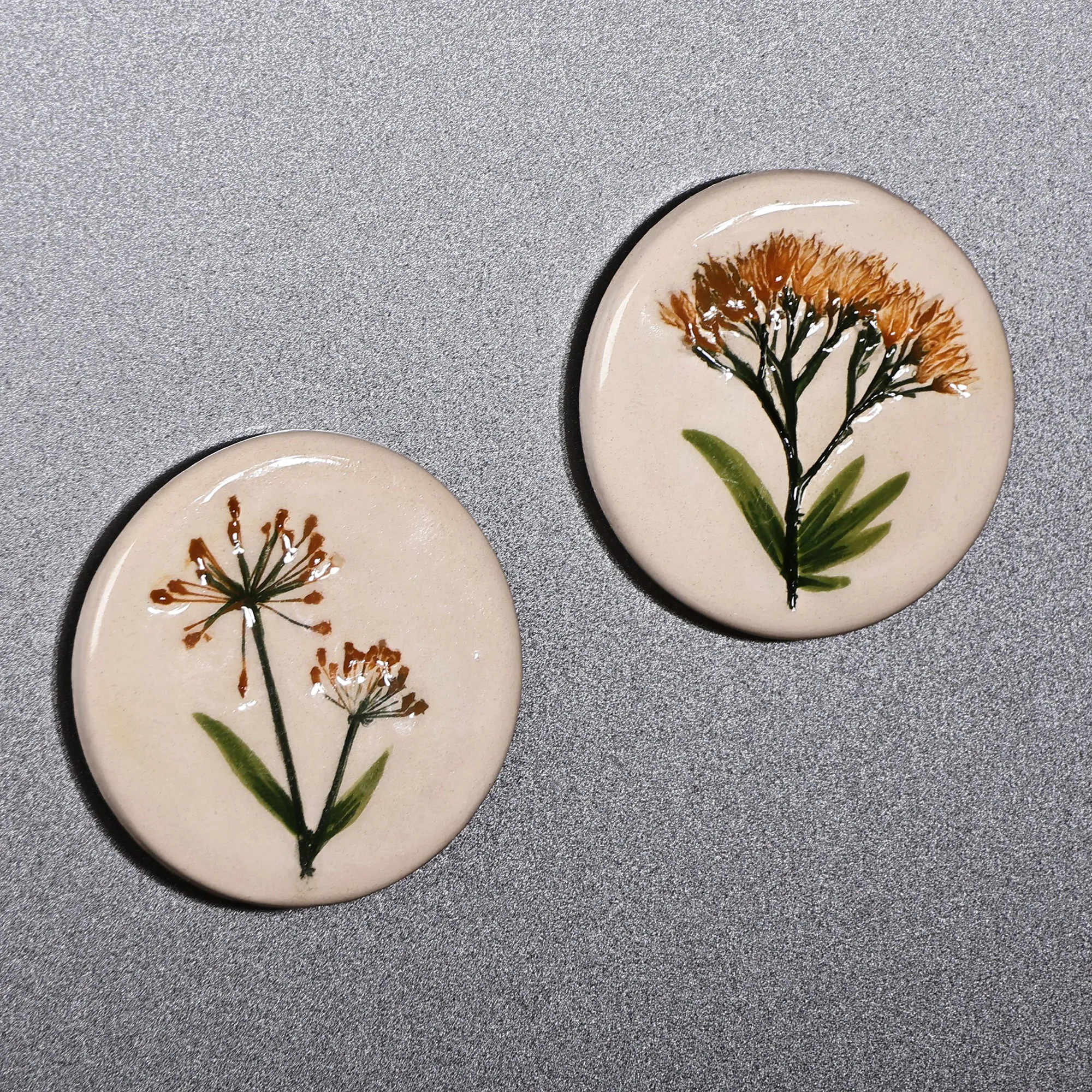 Two Hand-Painted Ceramic Magnets with Yellow Flower Motifs - Yellow Blooms | NOVICA