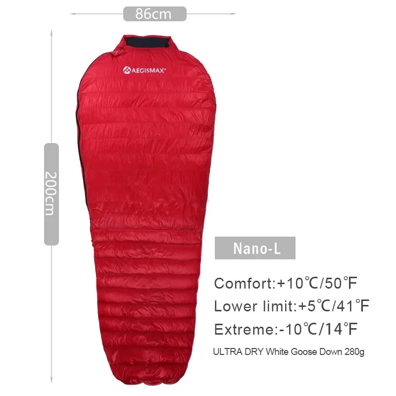 Ultra-Light Outdoor Camping Down Sleeping Bag Nylon Mummy Three Season Goose Down Sleeping Bag
