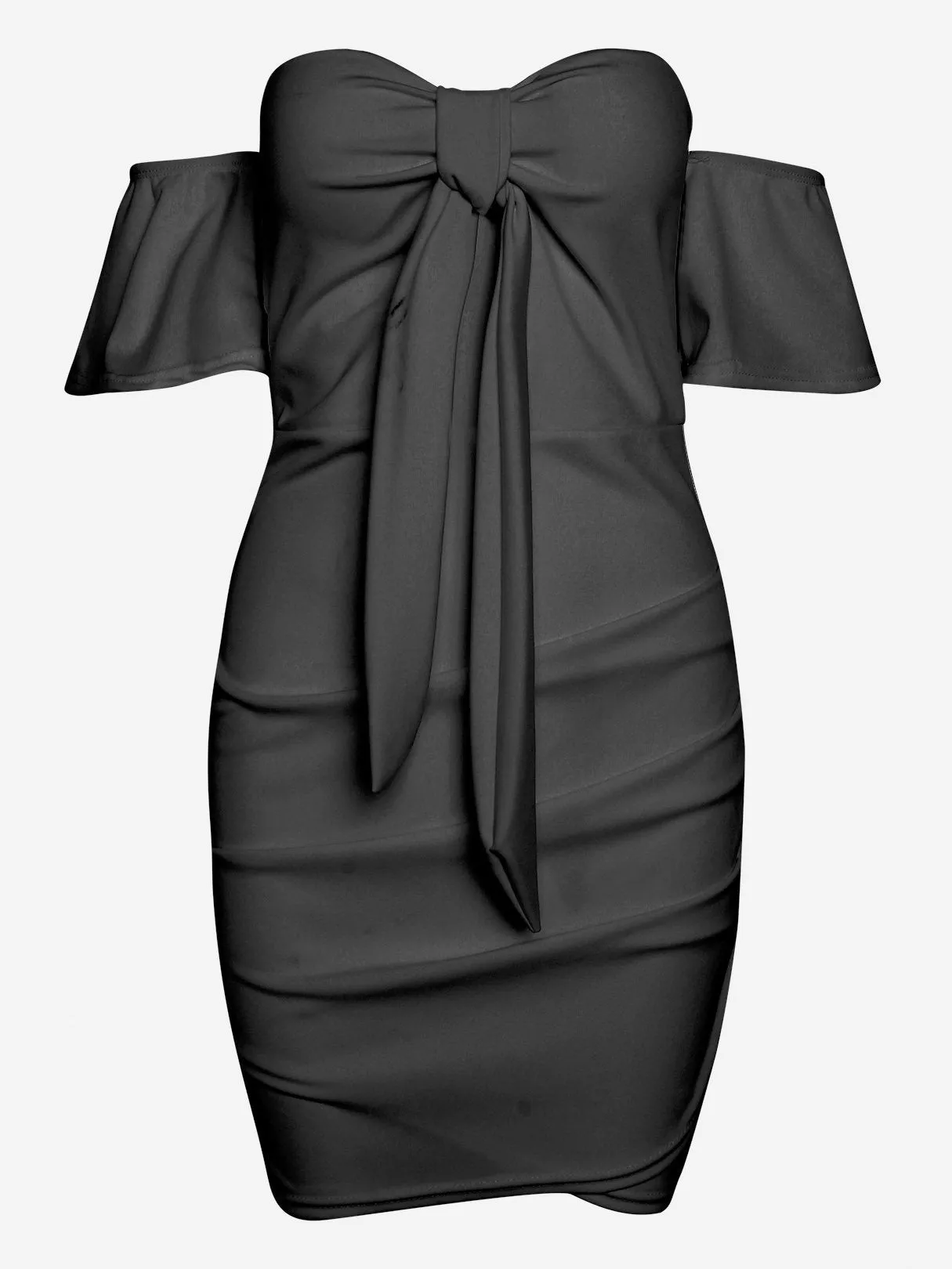 Wholesale Black Bateau Short Sleeve Plain Lace-Up Pleated Mini Dress
