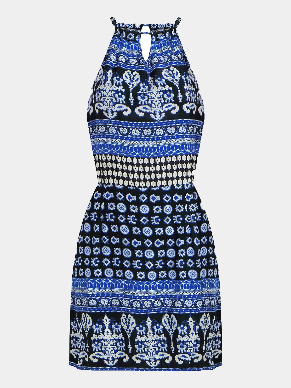 Wholesale Blue Halter Sleeveless Cut Out Mini Dresses