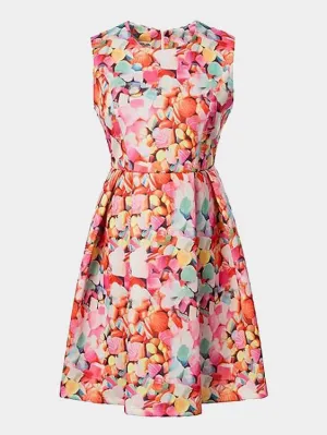 Wholesale Crew Neck Floral Print Zip Back Ruffle Hem Mini Dress