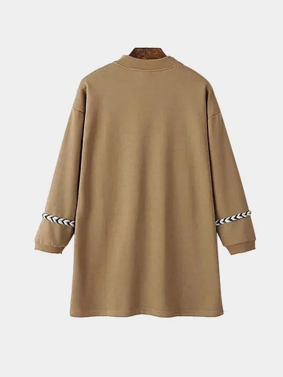 Wholesale Khaki Crew Neck Long Sleeve Mini Dress