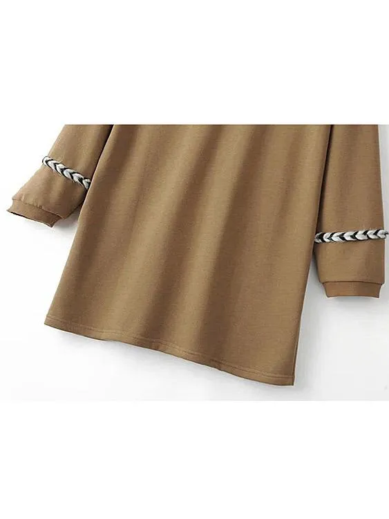 Wholesale Khaki Crew Neck Long Sleeve Mini Dress