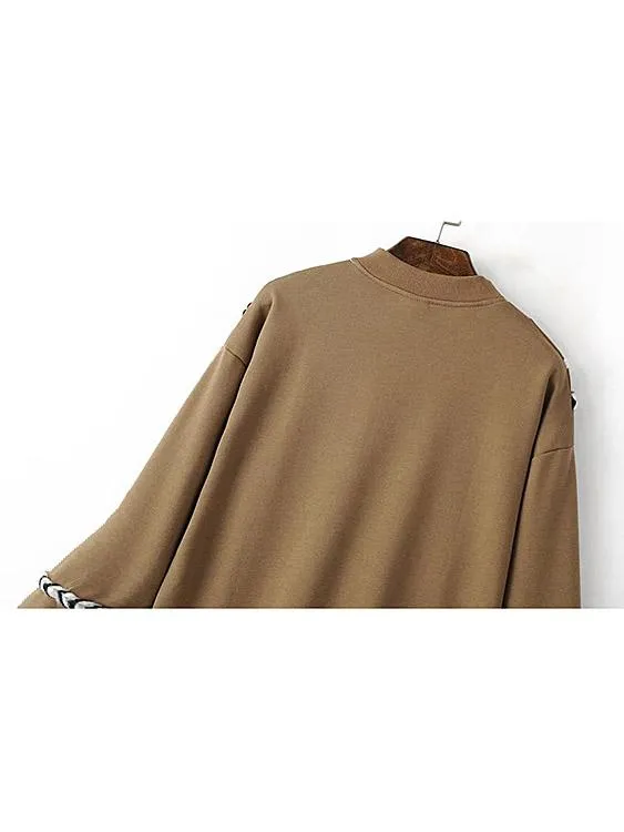 Wholesale Khaki Crew Neck Long Sleeve Mini Dress