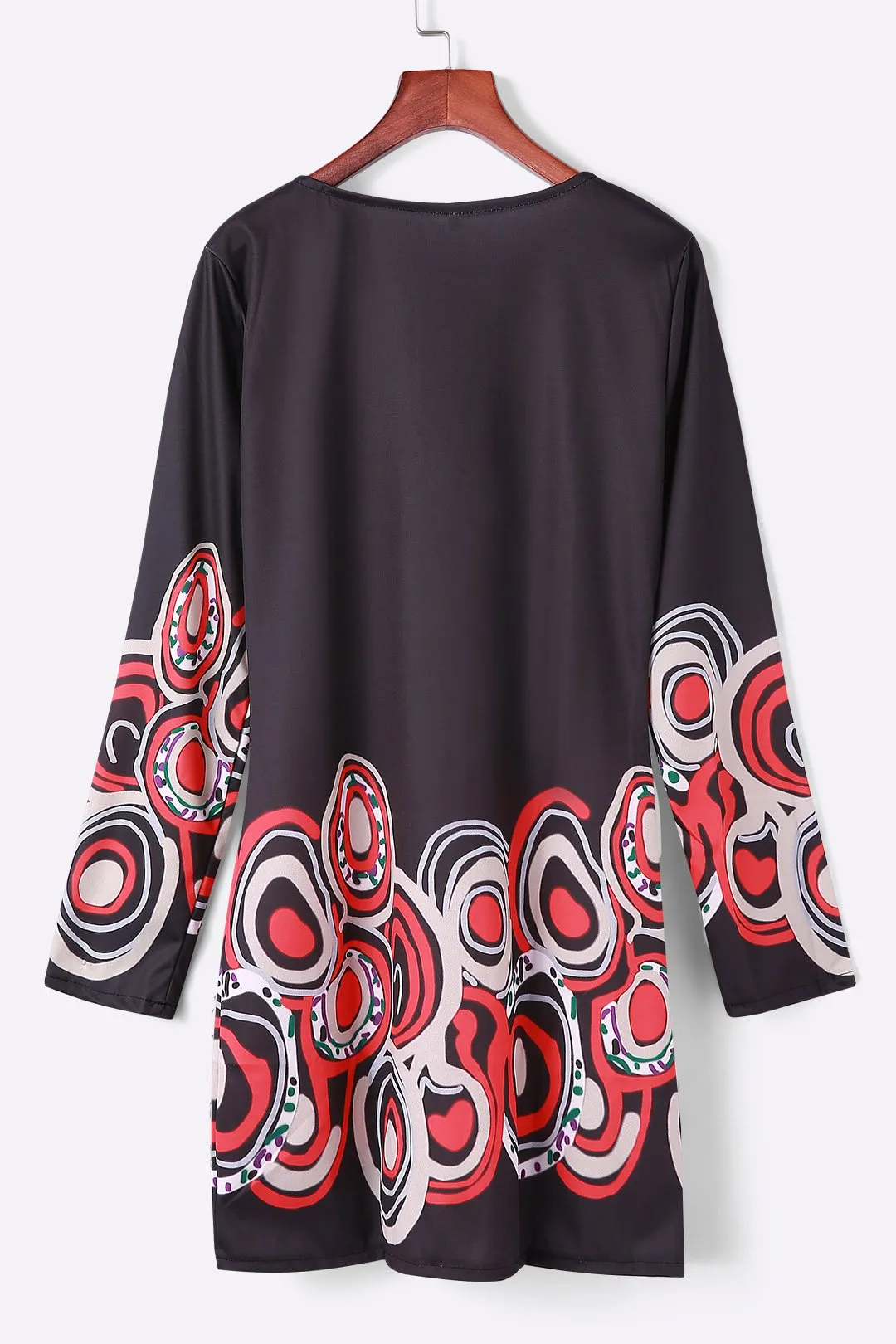 Wholesale Long Sleeve Round Neck Floral Print Black Fashion Mini Dress