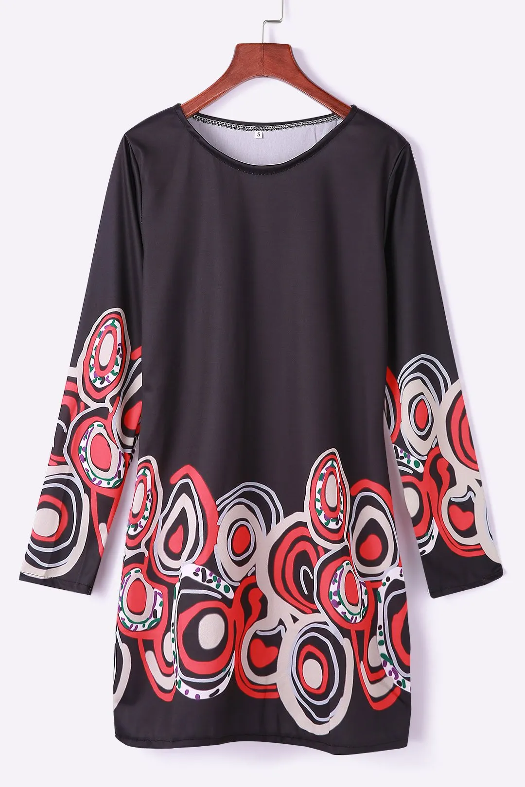 Wholesale Long Sleeve Round Neck Floral Print Black Fashion Mini Dress