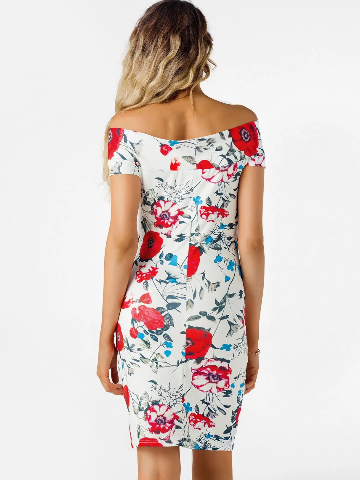 Wholesale Off The Shoulder Short Sleeve Floral Print Crossed Front Backless Cut Out Mini Dress