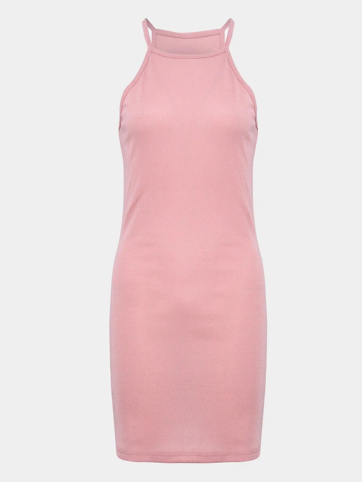 Wholesale Pink Halter Sleeveless Bodycon Hem Mini Dress