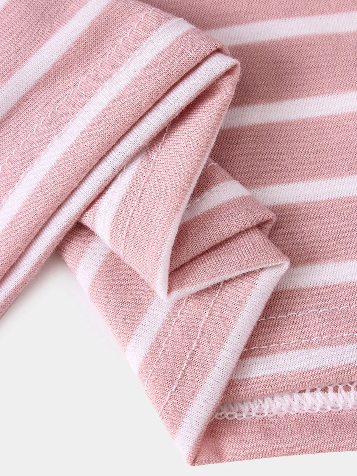 Wholesale Pink Round Neck 3/4 Length Sleeve Stripe Lace Mini Dress