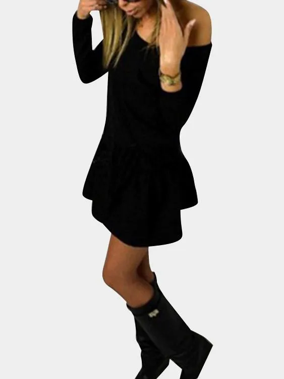 Wholesale Round Neck Long Sleeve Plain Mini Dress