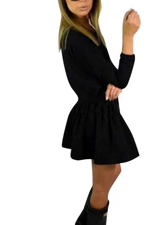 Wholesale Round Neck Long Sleeve Plain Mini Dress