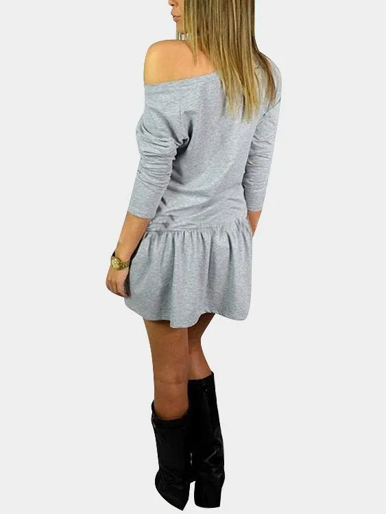 Wholesale Round Neck Long Sleeve Plain Mini Dress