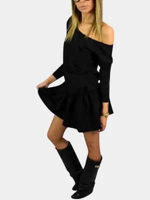 Wholesale Round Neck Long Sleeve Plain Mini Dress