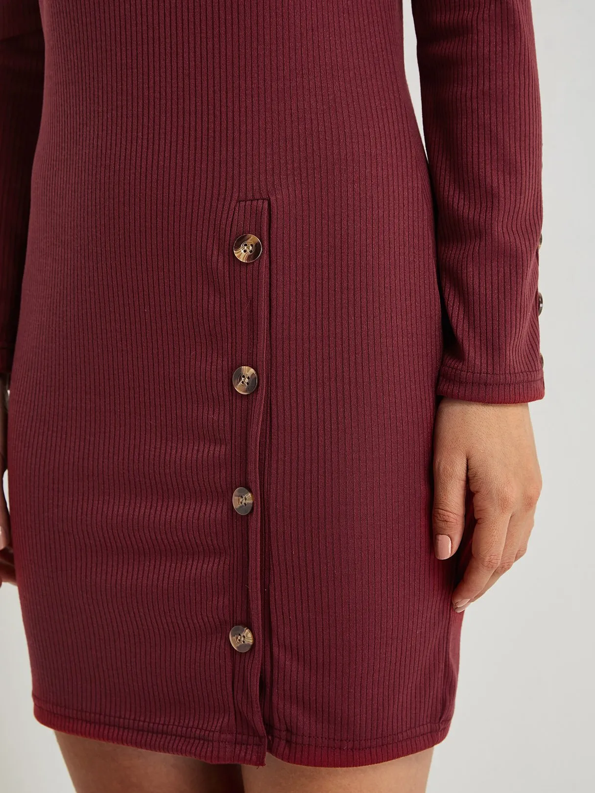 Wholesale Round Neck Long Sleeve Slit Hem Mini Dress