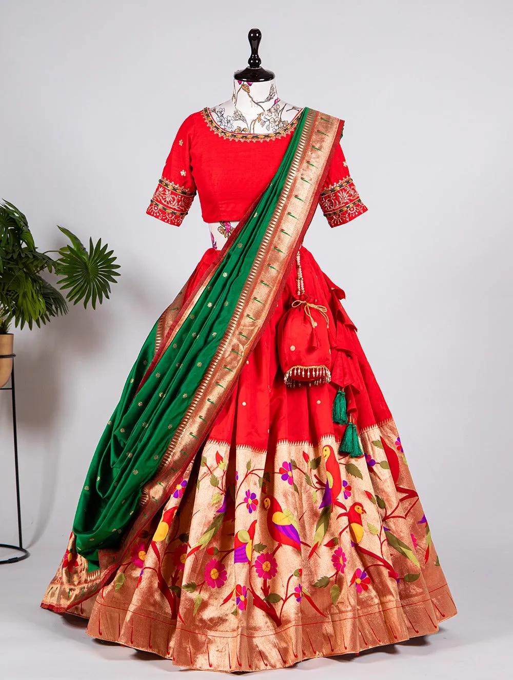 Women's Designer Paithani Silk Lehenga Choli With Zari Weaving South Indian Lehenga
