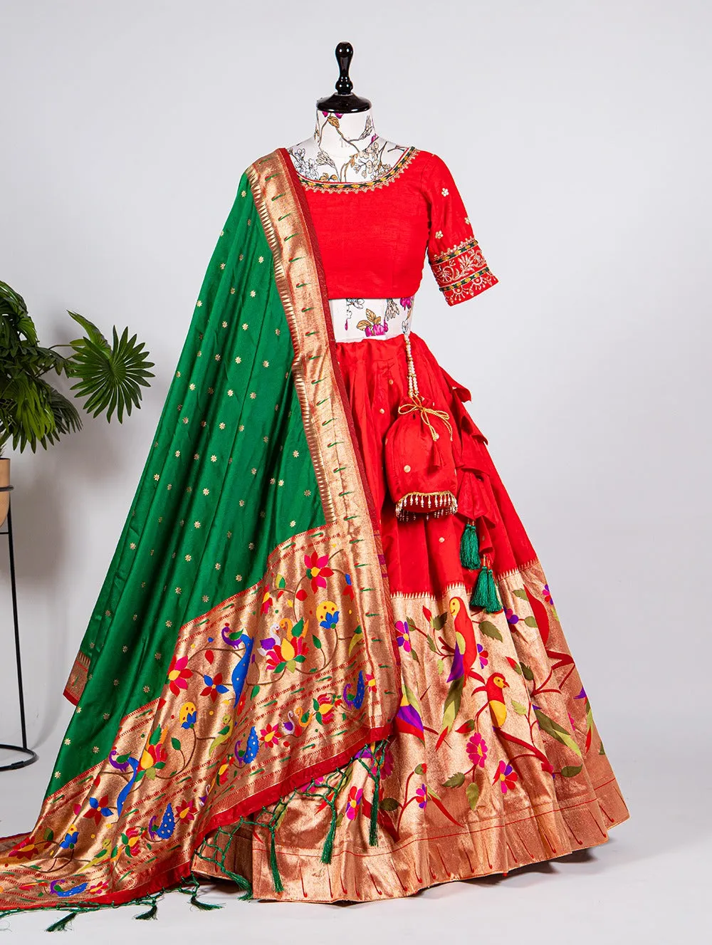 Women's Designer Paithani Silk Lehenga Choli With Zari Weaving South Indian Lehenga