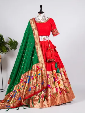Women's Designer Paithani Silk Lehenga Choli With Zari Weaving South Indian Lehenga