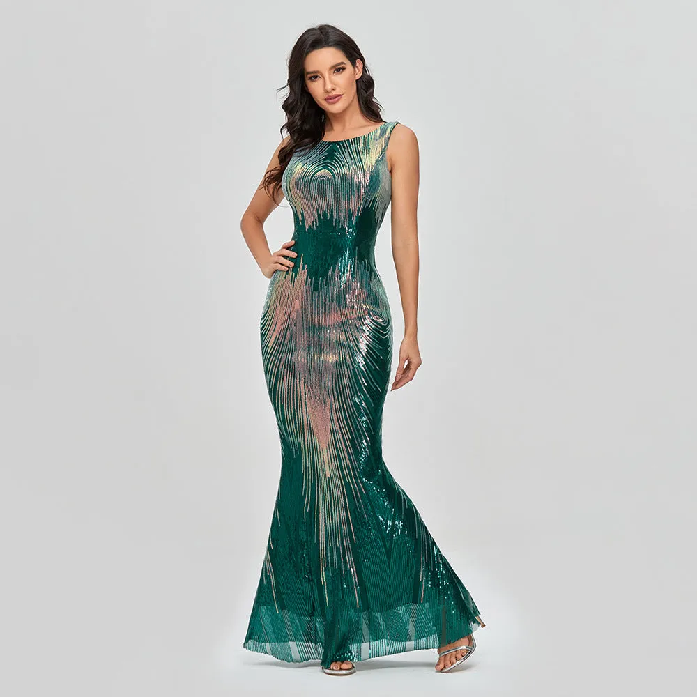 women's sleeveless prom shining sequins