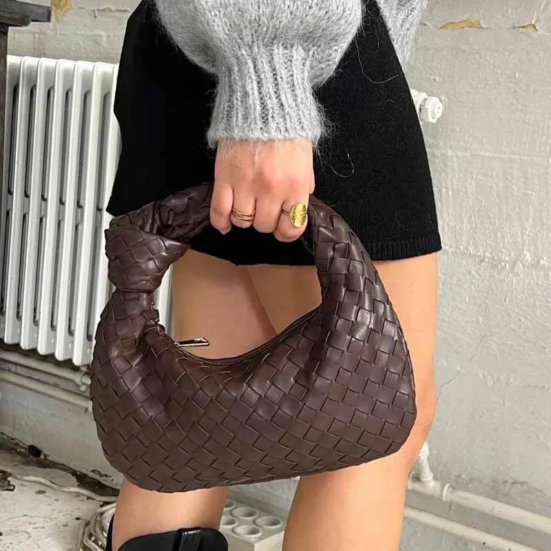 Woven Mini Satchel Bag Made from Vegan Leather with Elegant Design and Silver Accents