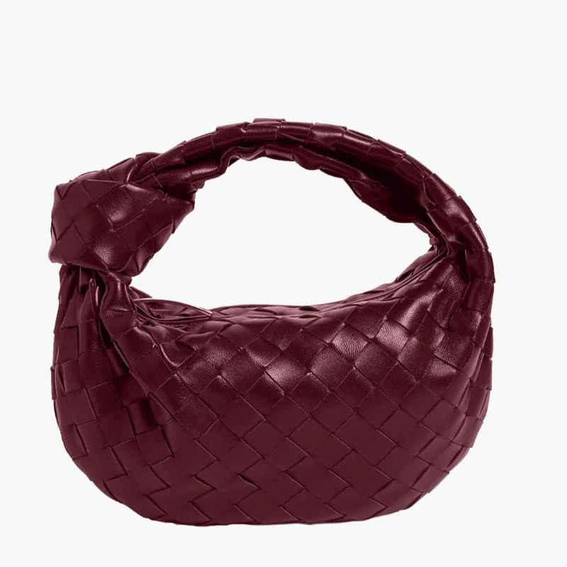 Woven Mini Satchel Bag Made from Vegan Leather with Elegant Design and Silver Accents