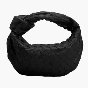 Woven Mini Satchel Bag Made from Vegan Leather with Elegant Design and Silver Accents