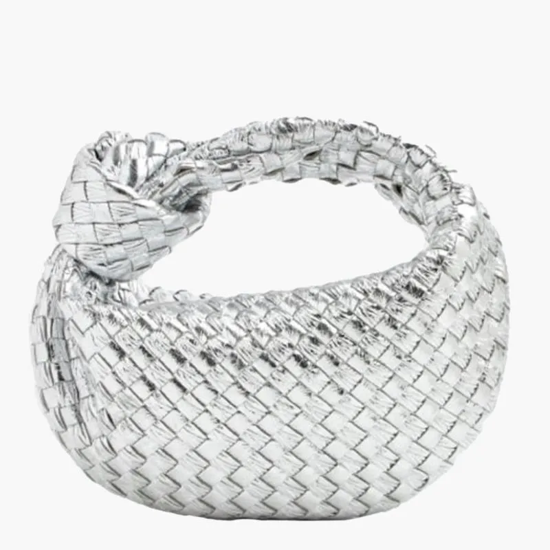 Woven Mini Satchel Bag Made from Vegan Leather with Elegant Design and Silver Accents