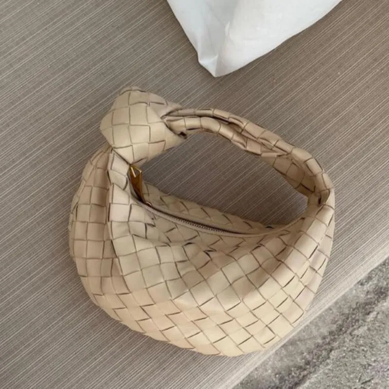Woven Mini Satchel Bag Made from Vegan Leather with Elegant Design and Silver Accents
