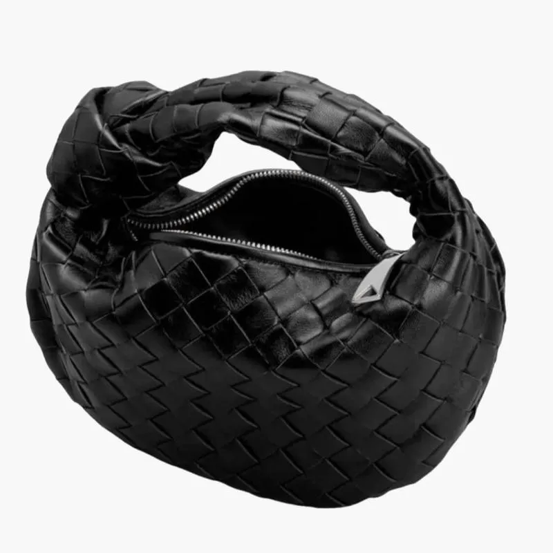 Woven Mini Satchel Bag Made from Vegan Leather with Elegant Design and Silver Accents