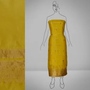 Yellow Jacquard Russian Silk Kurti Fabric with Zari Butta
