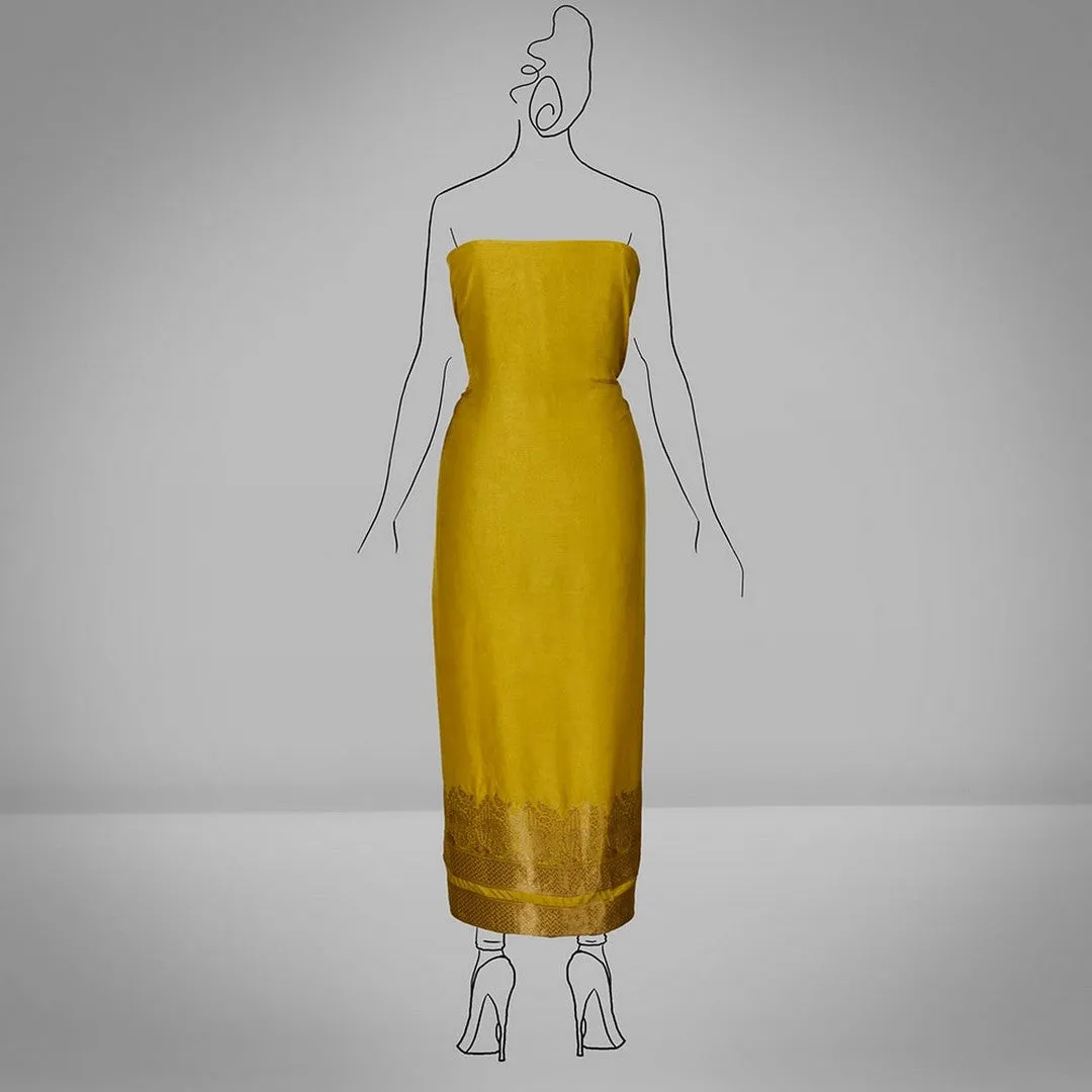 Yellow Jacquard Russian Silk Kurti Fabric with Zari Butta