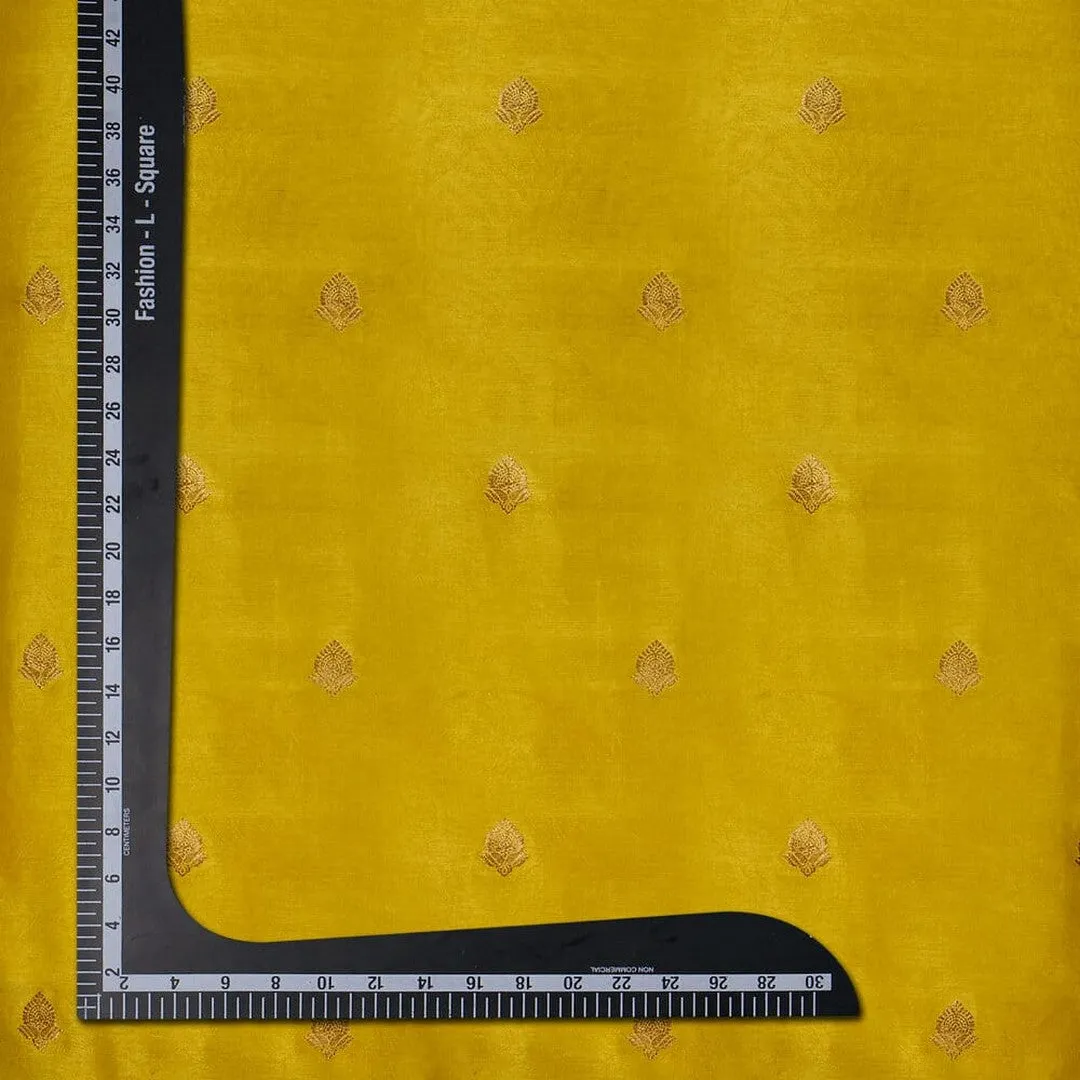 Yellow Jacquard Russian Silk Kurti Fabric with Zari Butta