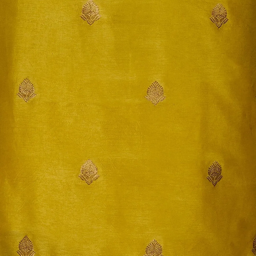 Yellow Jacquard Russian Silk Kurti Fabric with Zari Butta