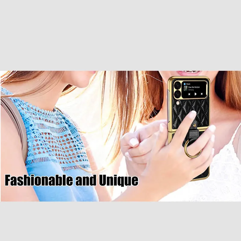 Z Premium Leather Back Scratch Resistant Shockproof Flip Folding Strap Diamond Ring Phone Case