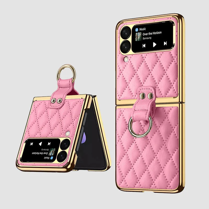 Z Premium Leather Back Scratch Resistant Shockproof Flip Folding Strap Diamond Ring Phone Case