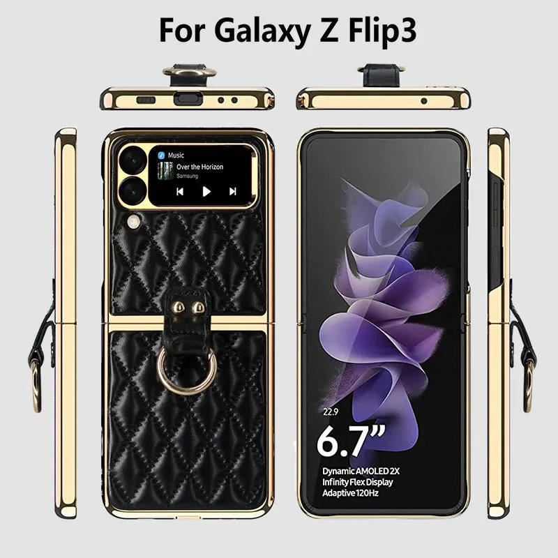 Z Premium Leather Back Scratch Resistant Shockproof Flip Folding Strap Diamond Ring Phone Case