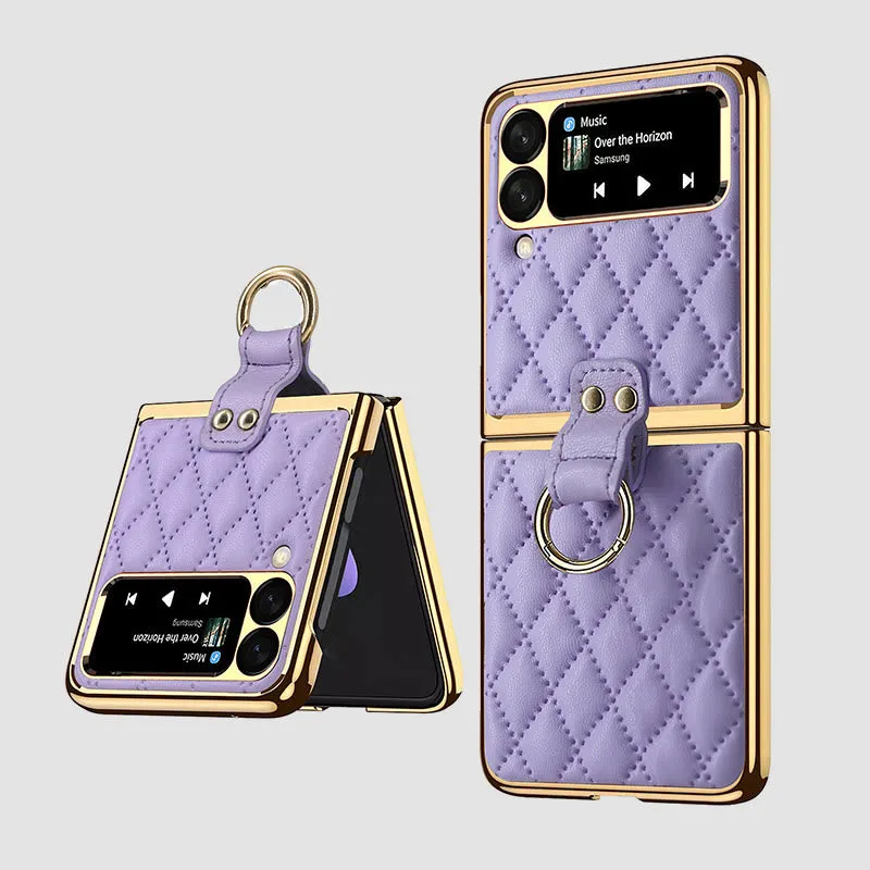 Z Premium Leather Back Scratch Resistant Shockproof Flip Folding Strap Diamond Ring Phone Case