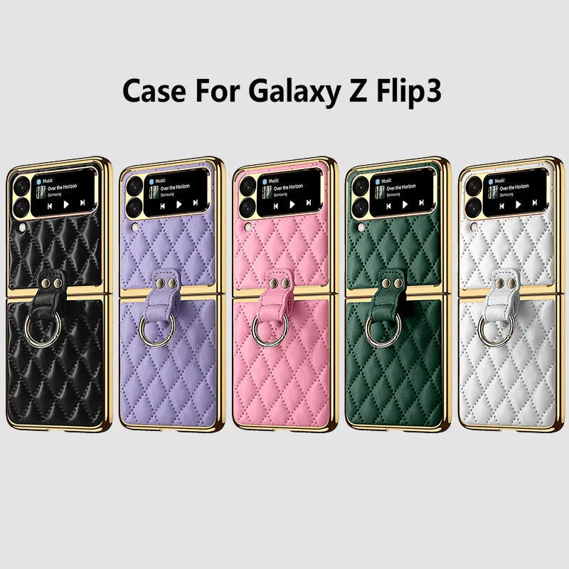 Z Premium Leather Back Scratch Resistant Shockproof Flip Folding Strap Diamond Ring Phone Case